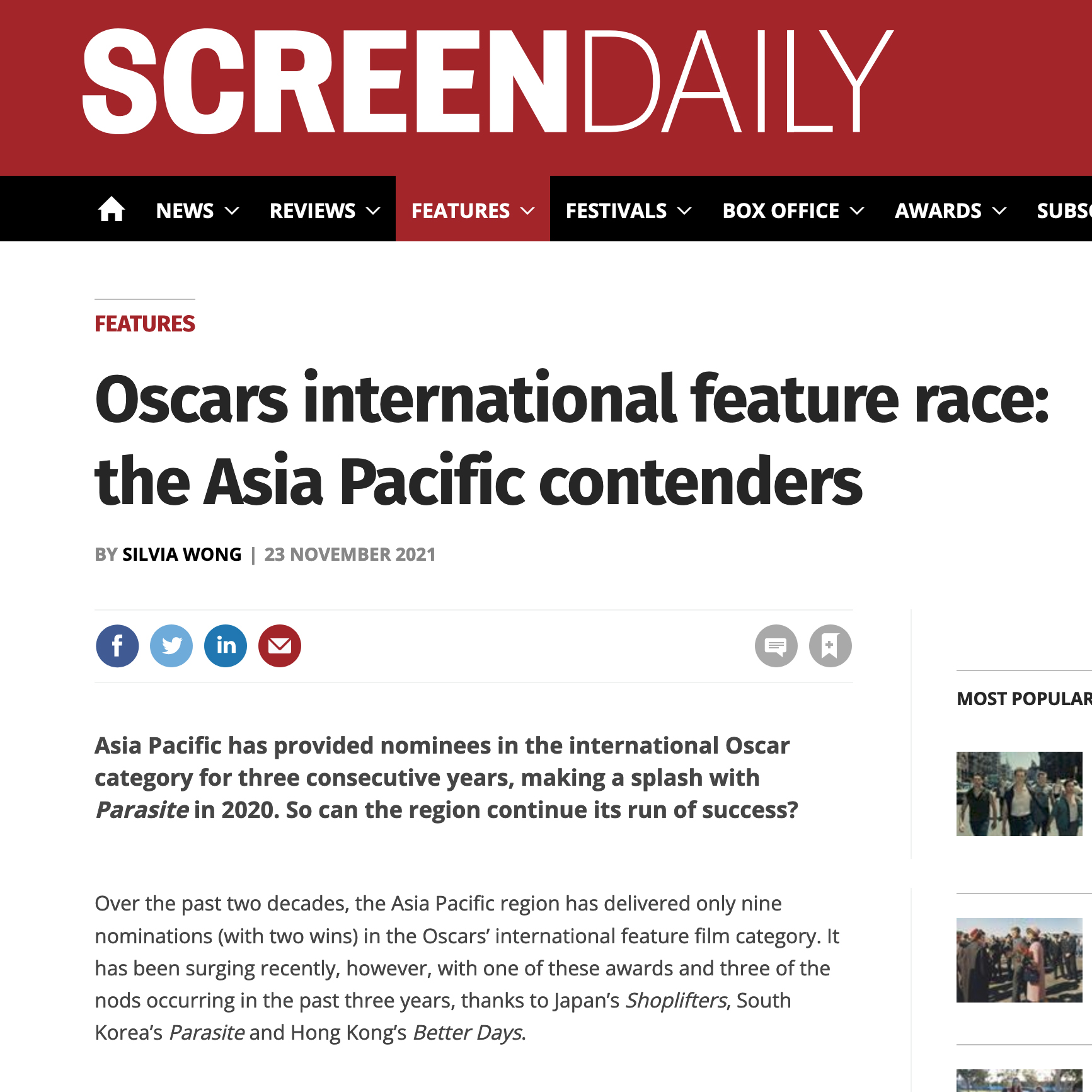 Oscars International Feature Race: The Asia Pacific Contenders