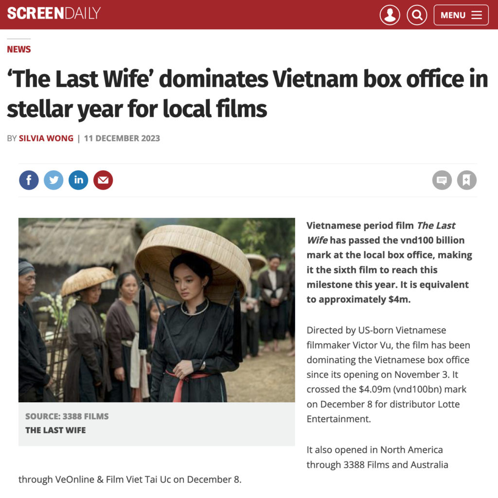 ‘The Last Wife’ dominates Vietnam box office in stellar year for local films